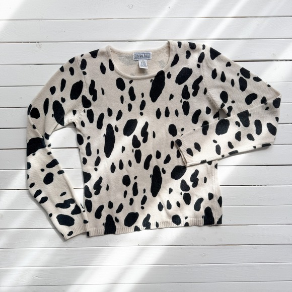 cow spot pattern cream black y2k vtg silk angora sweater